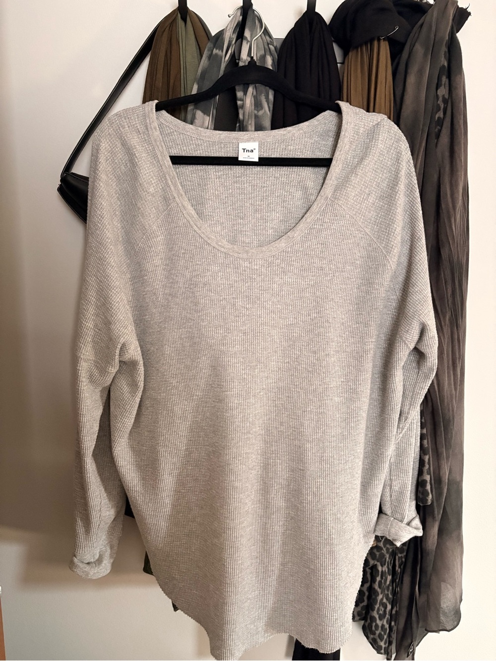 TNA Light Gray Scoop Neck Thermal Sweatshirt